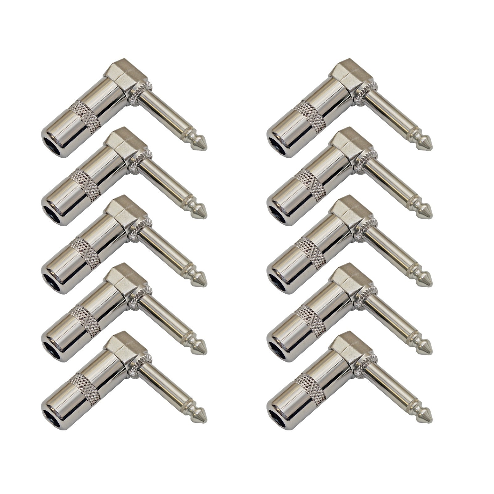 10 PACK LOT 1/4 TS RIGHT ANGLE MONO PHONE PLUG CORD CONNECTOR 6.3MM CABLE JACK