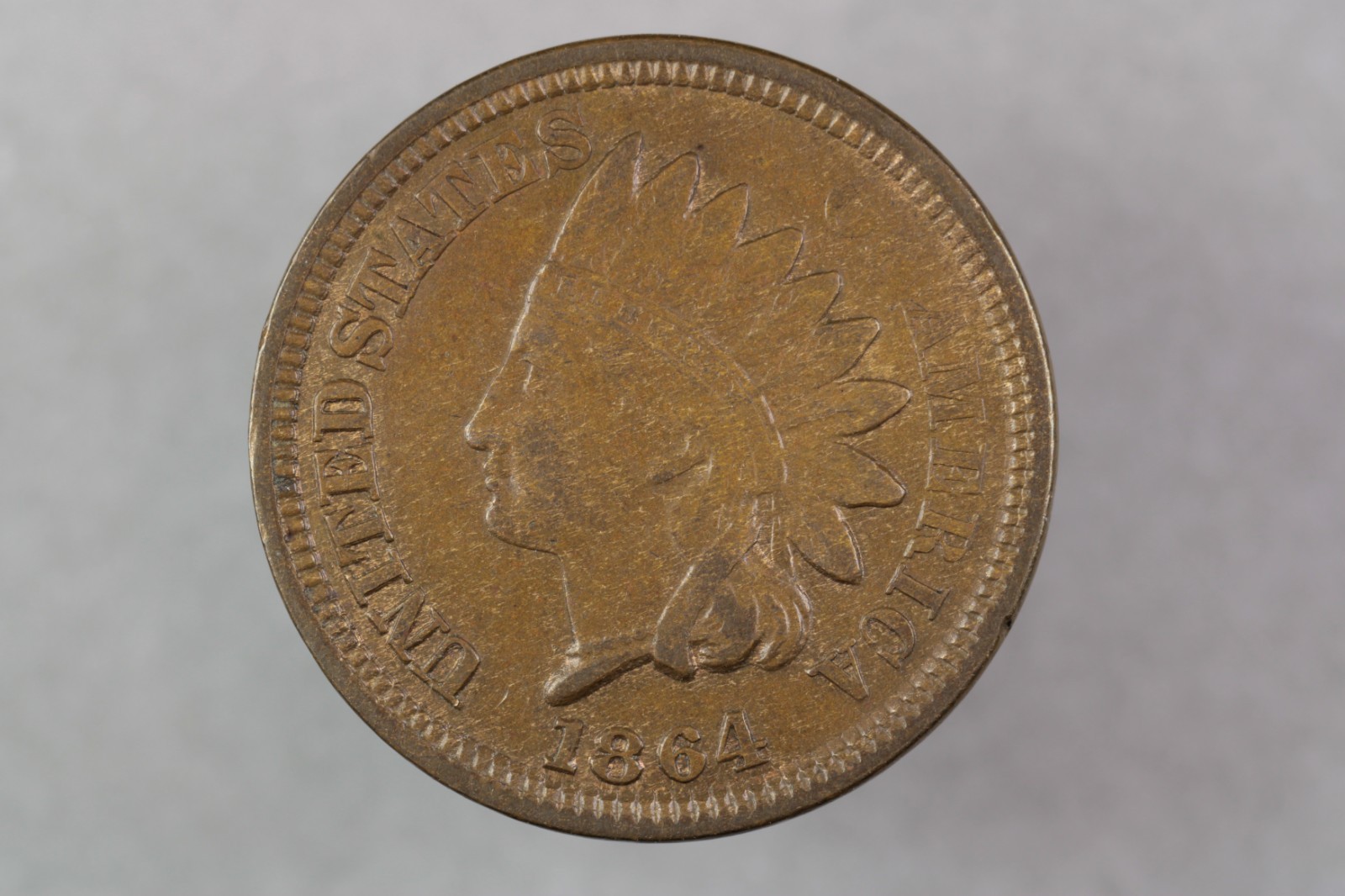 1864 Bronze Indian Cent VF/XF, possible repunched 1? Offering combined shipping.