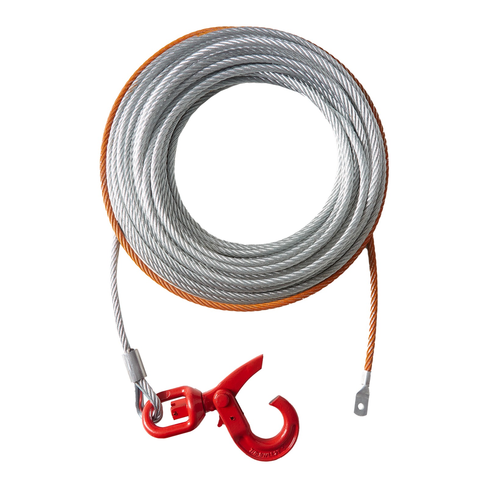 3/8"x75' Winch Cable Steel 15200lb Core Wire Rope Self Locking Swivel Hook