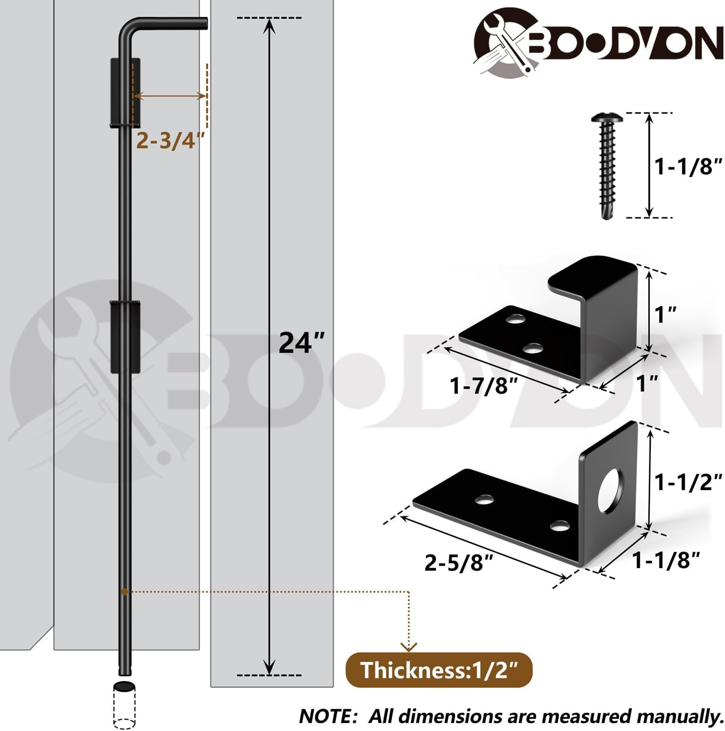 Heavy Duty 24" Cane Bolt Gate Drop Rods - 2 Pack Black Ground Latch