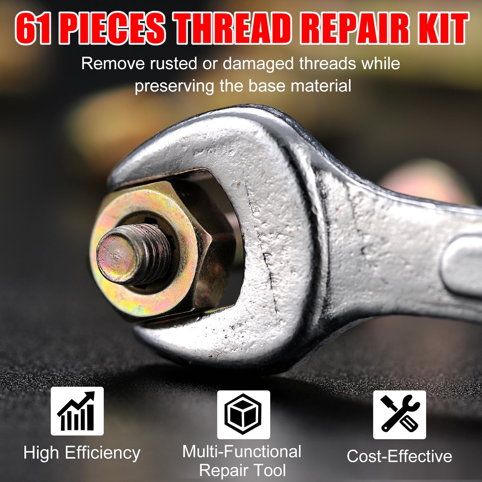 61Pcs Thread Chaser Set, Thread Restorer Kit Rethread Repair Tool, SAE Metr...