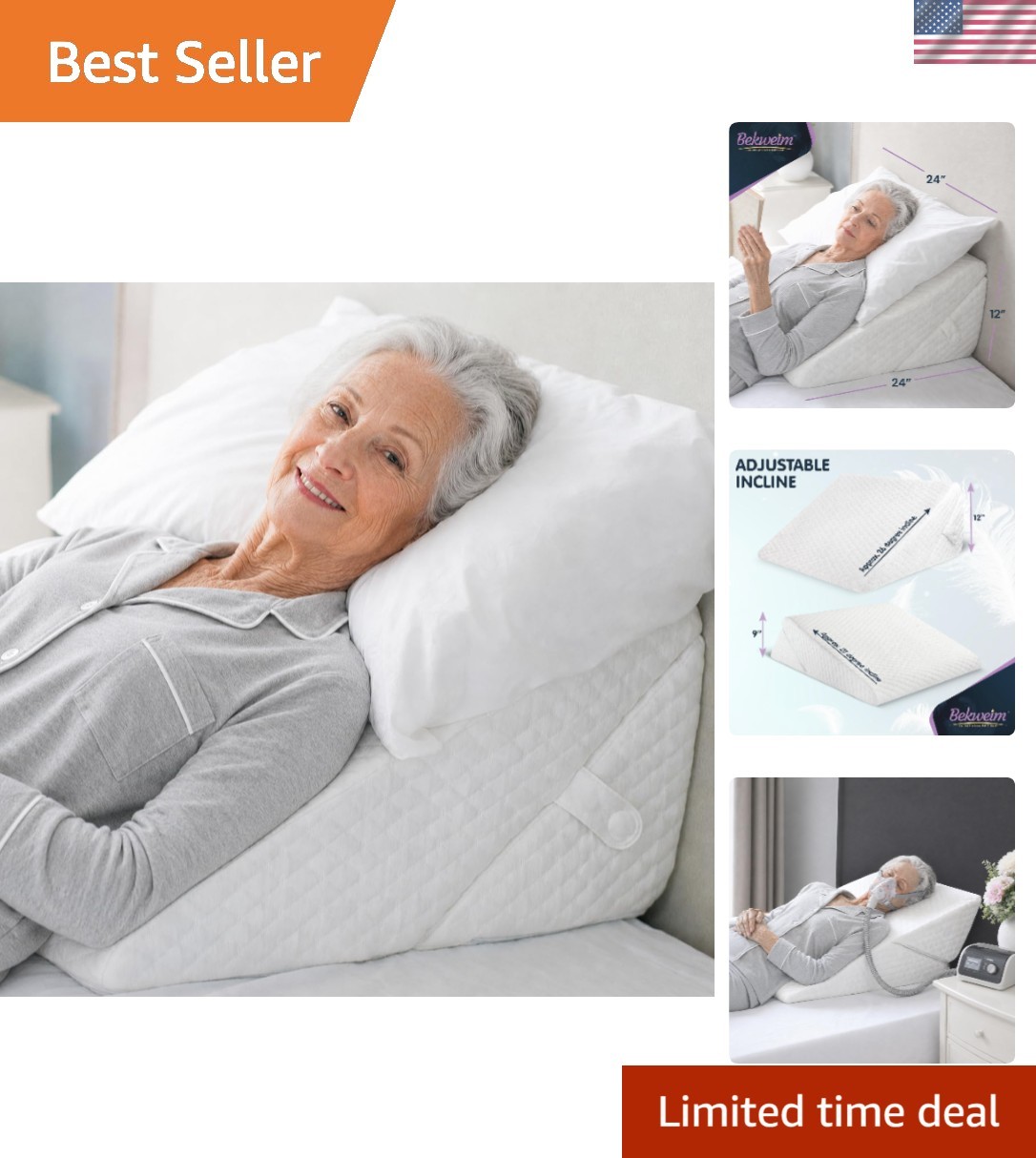 Wedge Pillow for Sleep Apnea, 12 Inch Adjustable Height Bed Wedge Pillow for ...