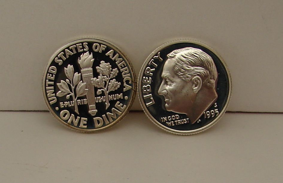 1995 GEM PROOF SILVER ROOSEVELT DIME FROM PROOF SET 90% SILVER