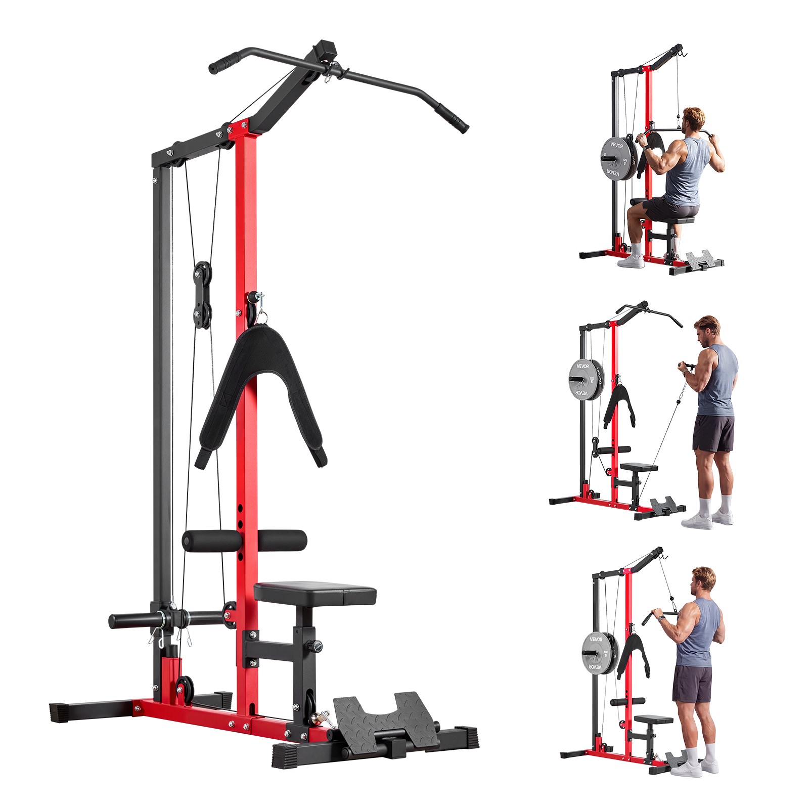 VEVOR LAT Pull Down Machine 3-in-1 LAT Machine with 3-Level Adjustable Seat