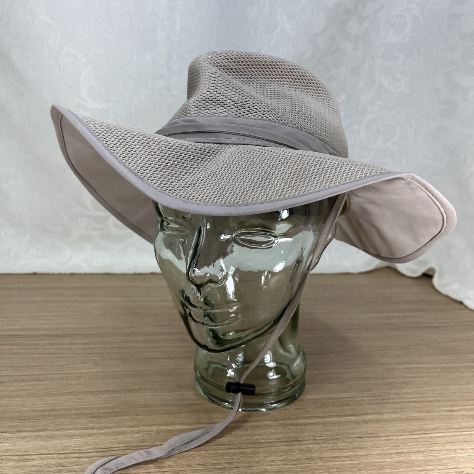 STETSON NO FLY ZONE Wide Brim Mesh Lightweight Hat Khaki S-M Beach Sun