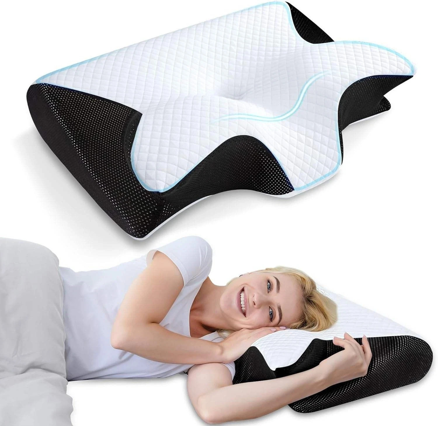 Memory Foam Cervical Pillow, 2 in 1 Ergonomic Contour Orthopedic Pillow for Neck