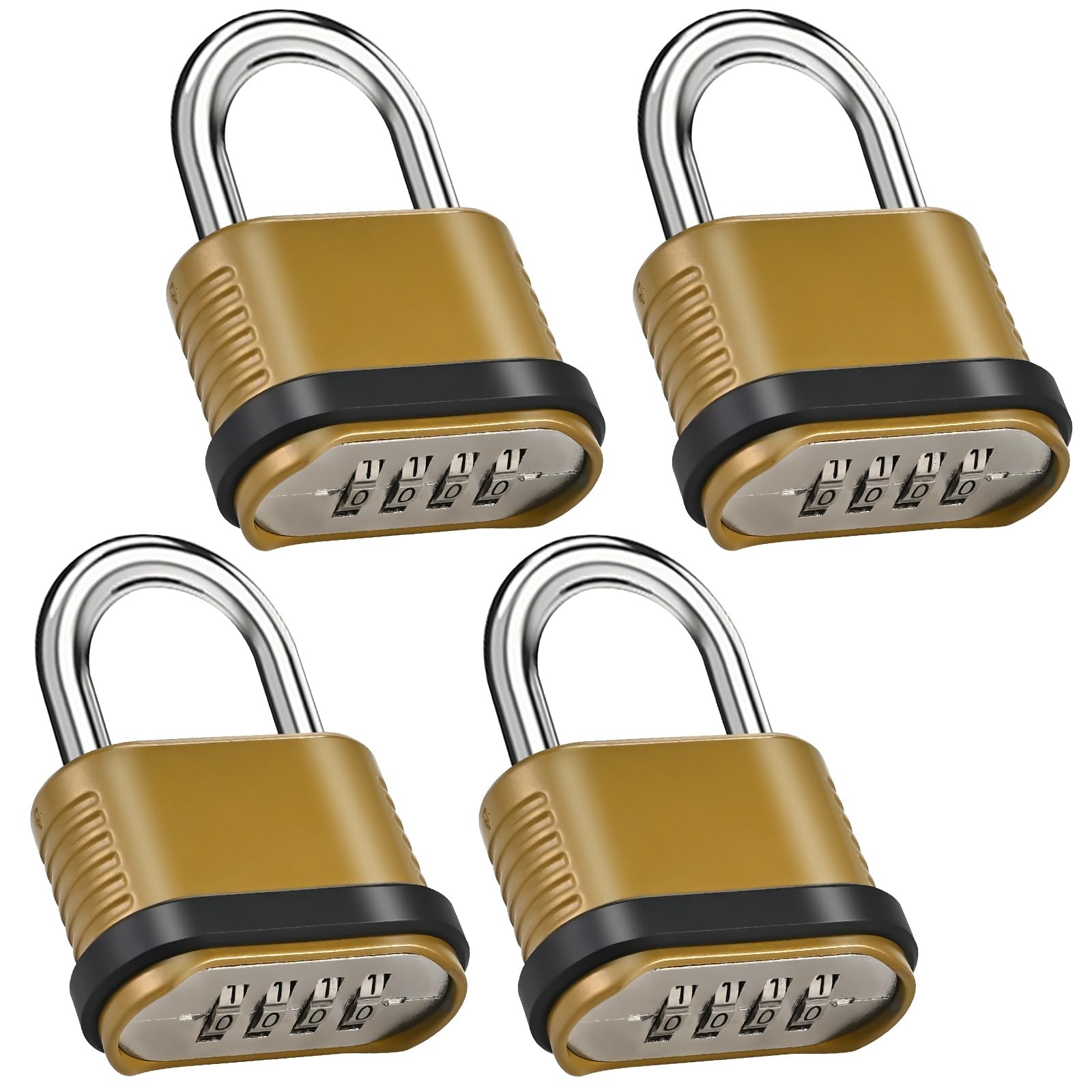4 Pack Combination Lock 4-Digit Heavy Duty Waterproof Padlock 26.5mm Golden Shor