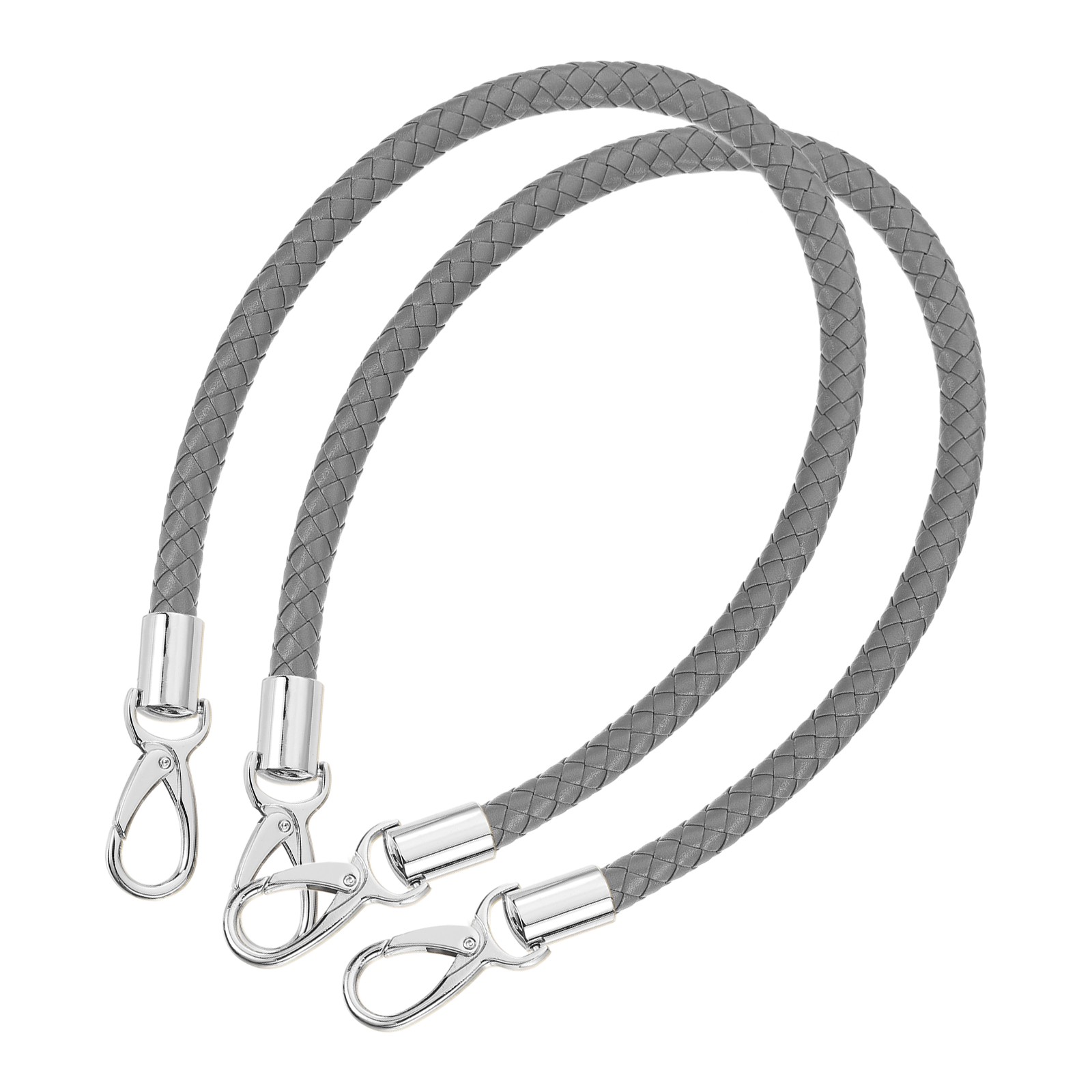 2Pcs 60cm Short Leather PU Braided Purse Replacement (Dark Gray, Silver)