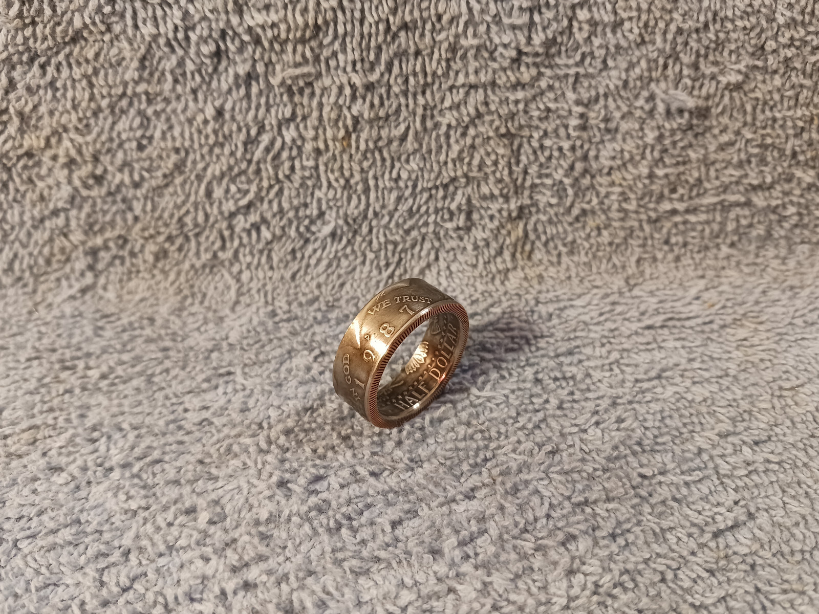 1987 Kennedy Half Dollars  size 10  coin ring  Handmade mixed metals #2