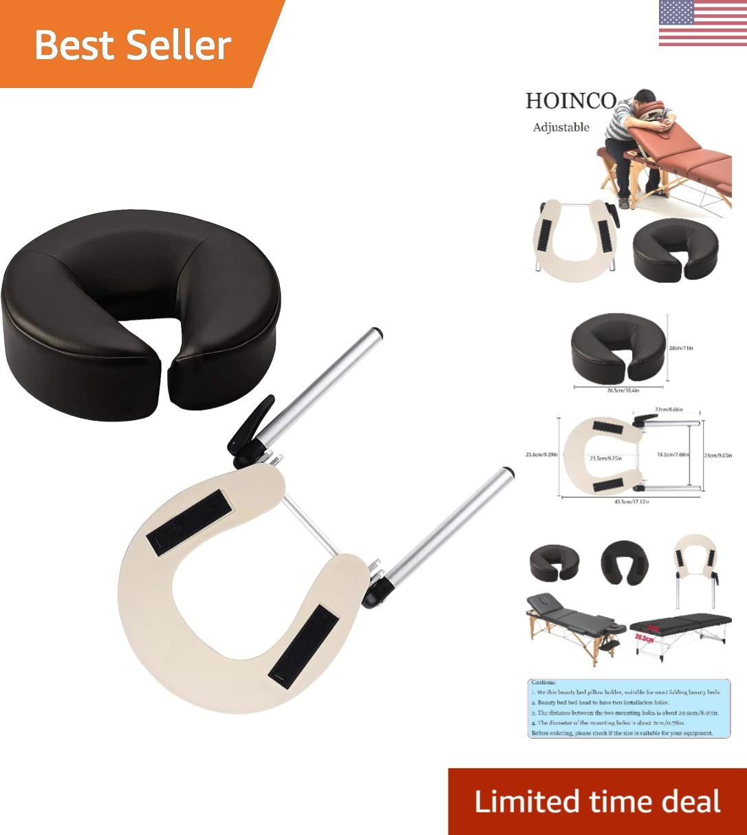 Ergonomic U-Shaped Aluminum Headrest with PU Leather Pillow for Massage Tables