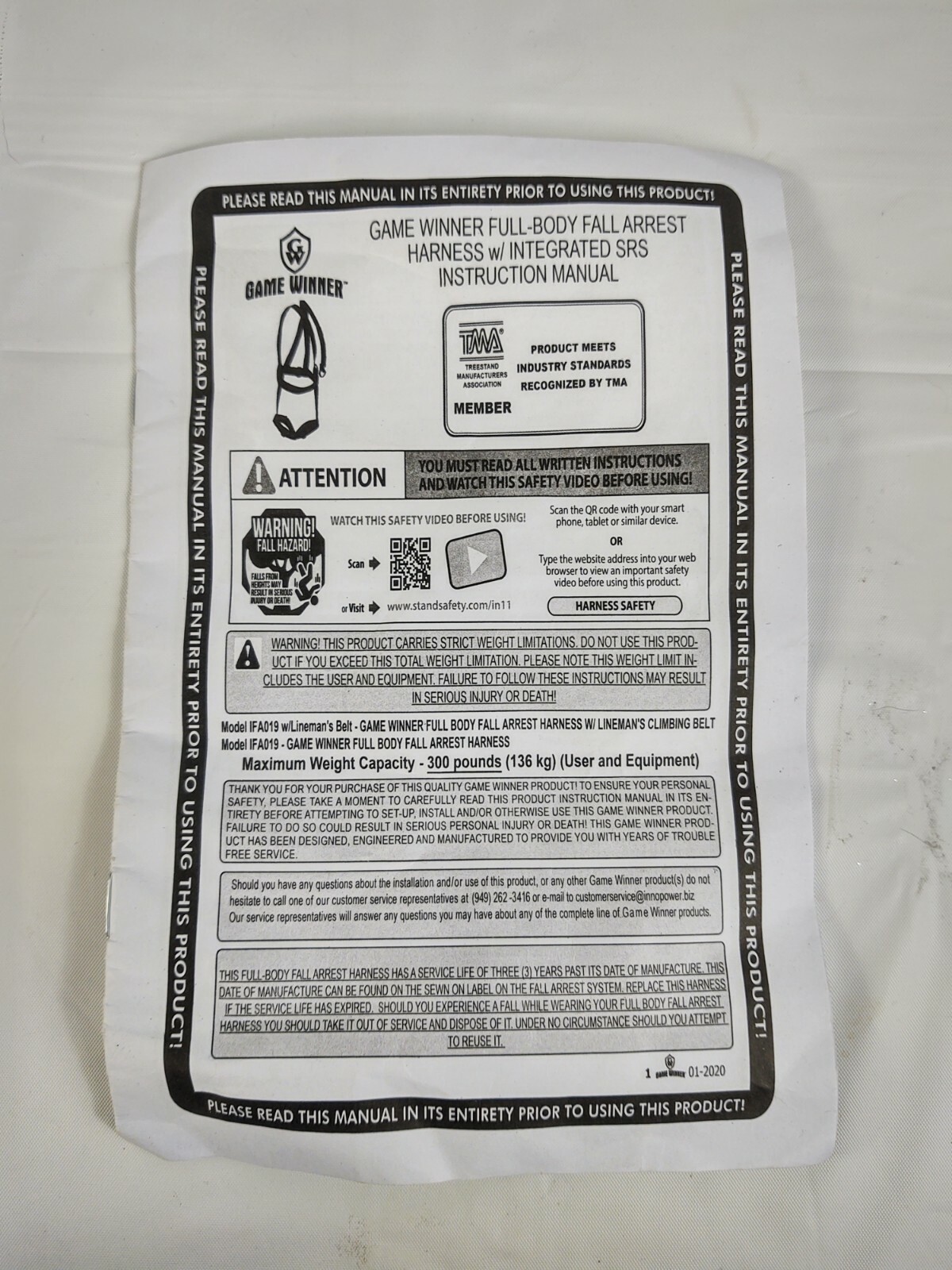 Game Winner Full Body Fall Arrest Harness With Integrated SRS