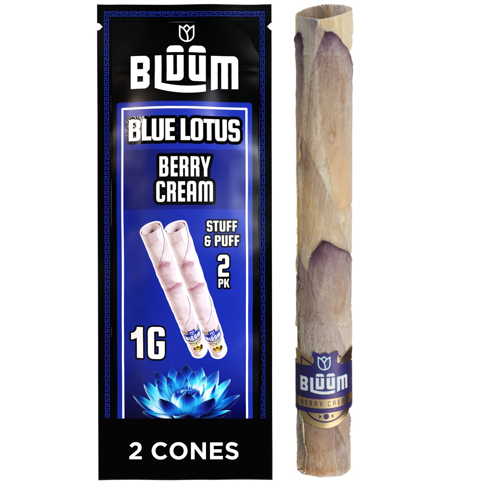 BLUUM | Blue Lotus Cone | Berry Cream | Flower Petal Prerolled Cone | 2 Rolls