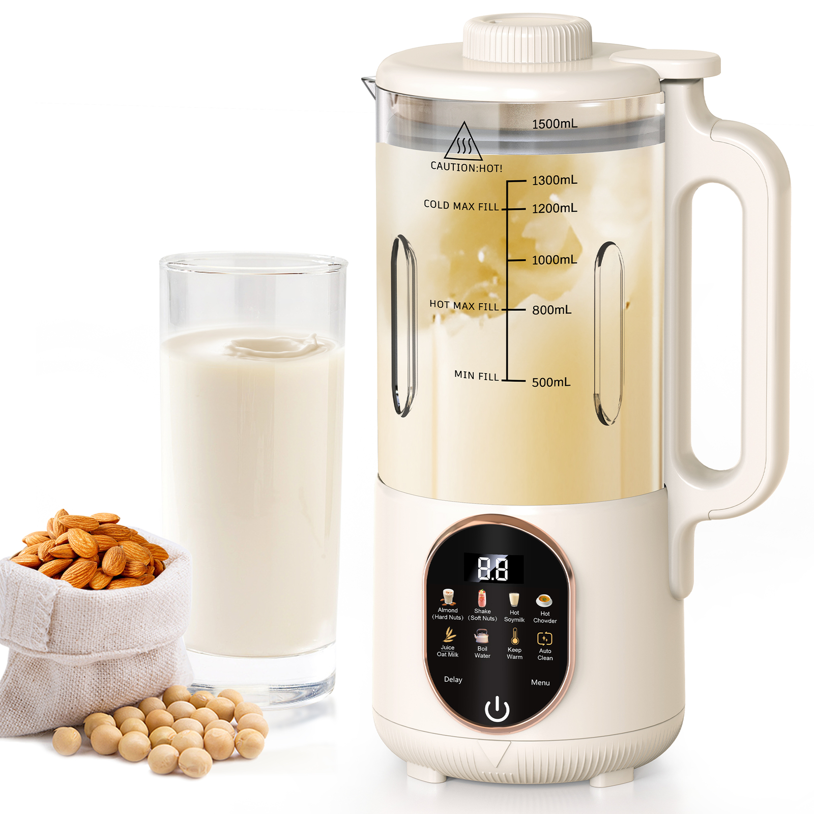 50oz Automatic Nut Milk Maker, with Delay Start, Keep Warm, Boil Water (1500ML)