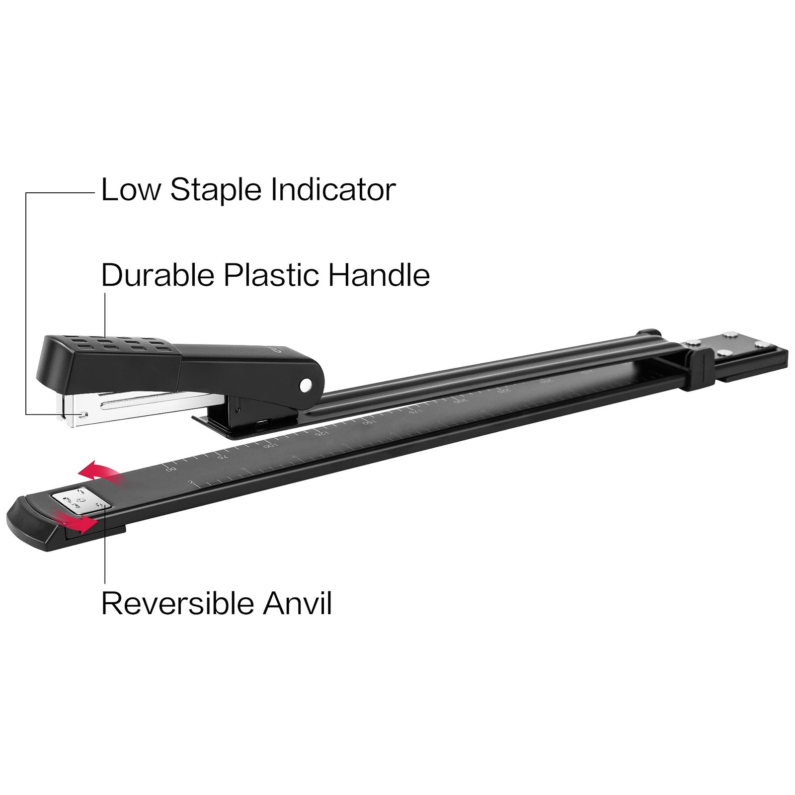 Long Reach Stapler with 1000 Staples 20 Sheet Capacity Booklet Binding Black