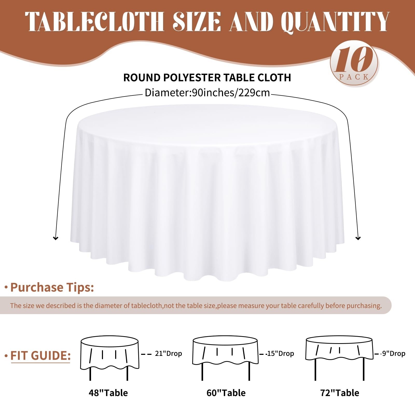 YMHPRIDE 10 Pack White Round Tablecloths 90 Inch - Circle Bulk Polyester Fabr...