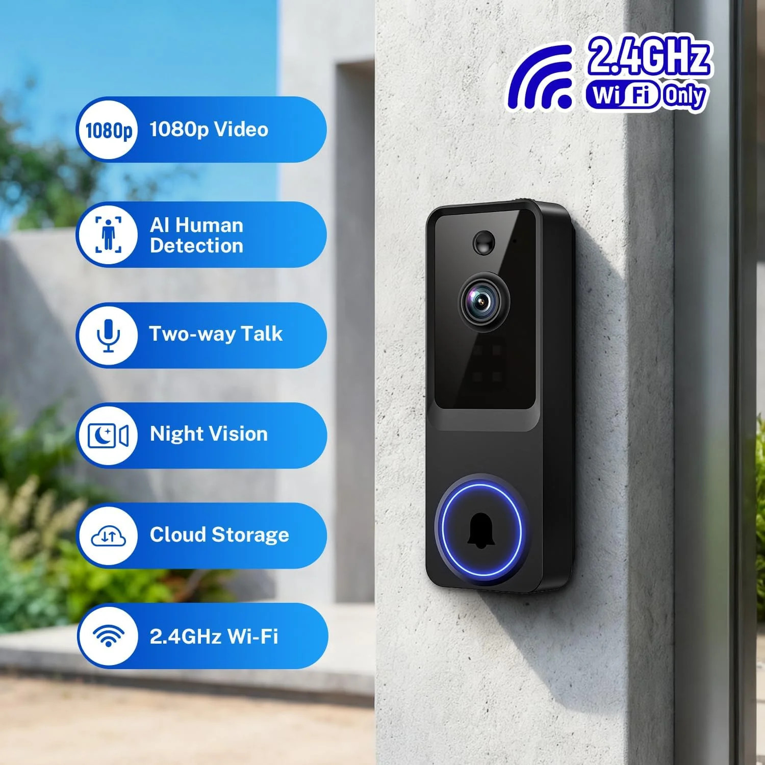 1080P Wireless Video Doorbell Camera Two Way Audio Night Vision WiFi Security Ca