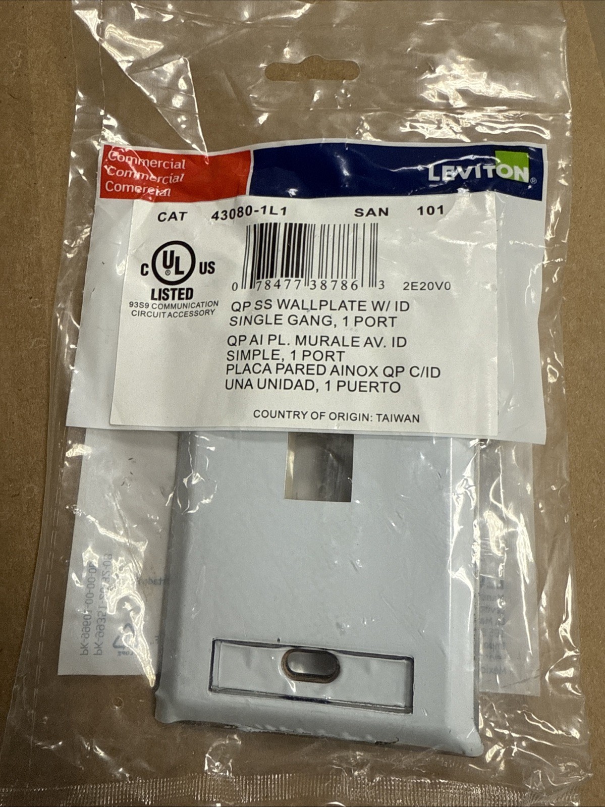 Leviton 43080-1L1 Stainless Steel Wallplate Single-Gang 1-Port with ID Windows