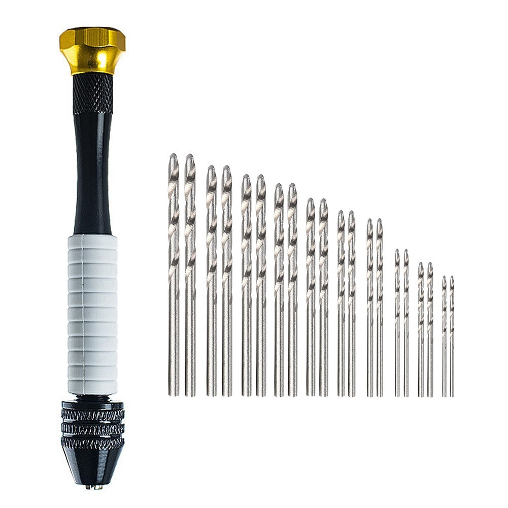 Hand Drill Set with 20 Drill Bits Handle with Non-slip Grip for Jewelry Making