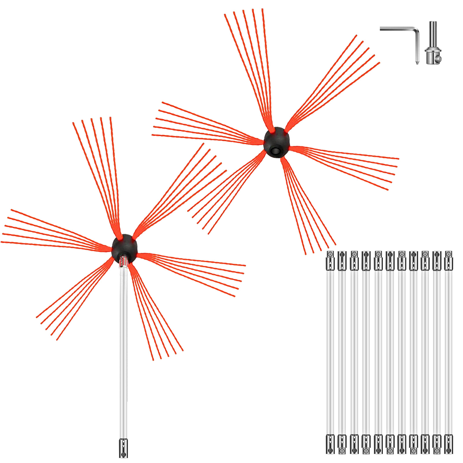 39FT Chimney Cleaner Sweep Kit Rotary Brush Rod Fireplace 12M +Extra Head