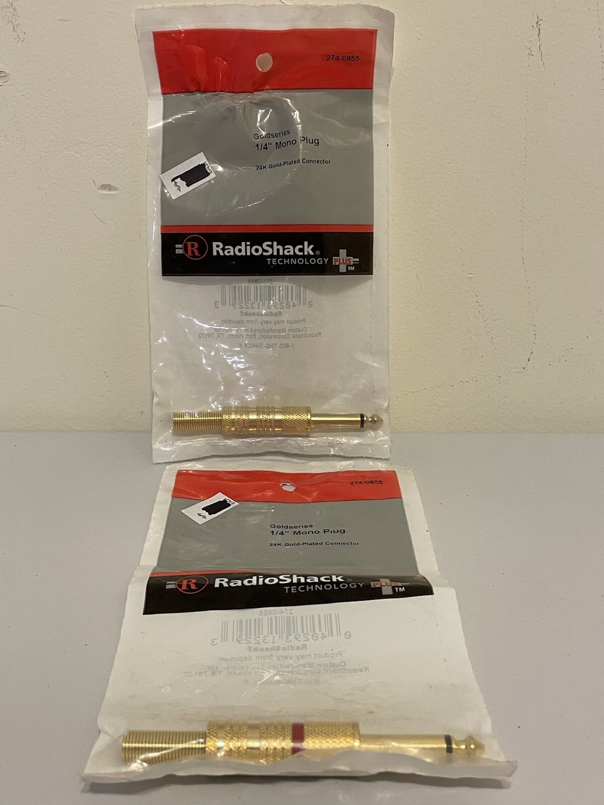 Radio Shack Gold Series 1/4 Mono Plug 24kt Gold Plated New 274-0855 (Lot of 2)