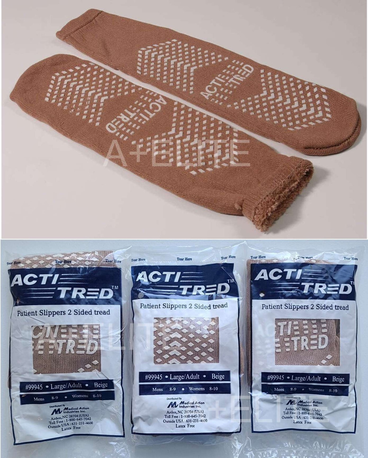 Medical Action Acti-Tred Patient Slipper Sock Double Sided L 99945 3PK Terries