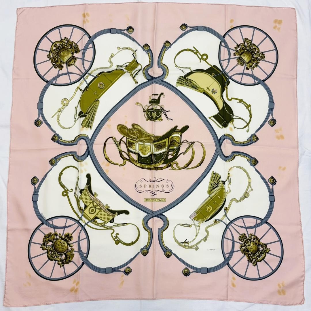 Authentic HERMES Scarf Silk 100% Carre 90 SPRINGS Multicolor Pink Used