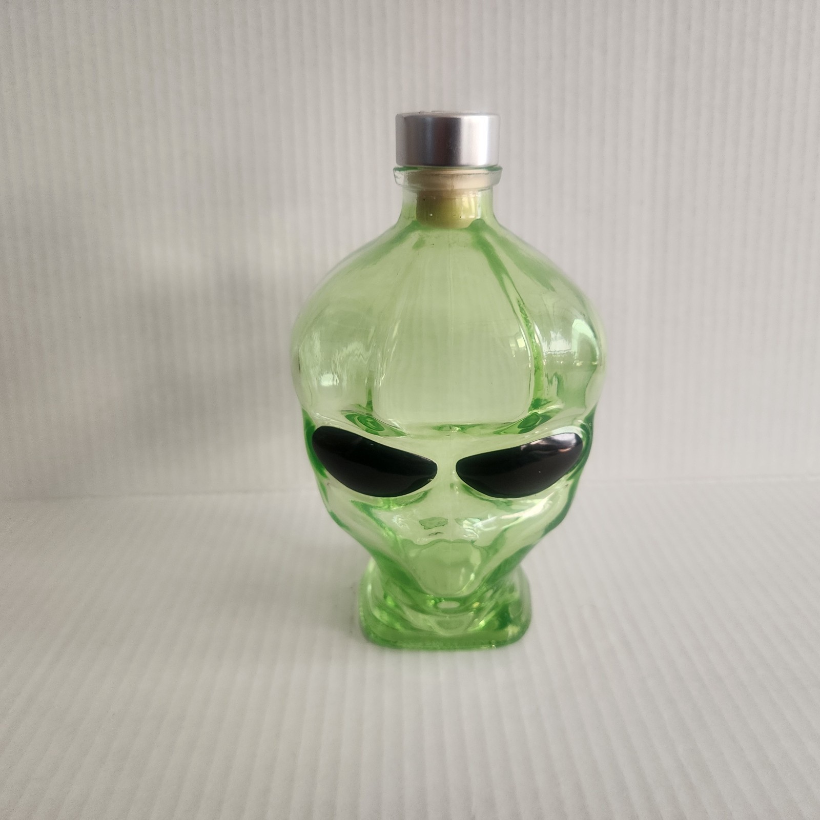 Empty Outer Space Vodka Alien Head Green Glass Bottle Empty 750 ml. Cork 7 1/4"
