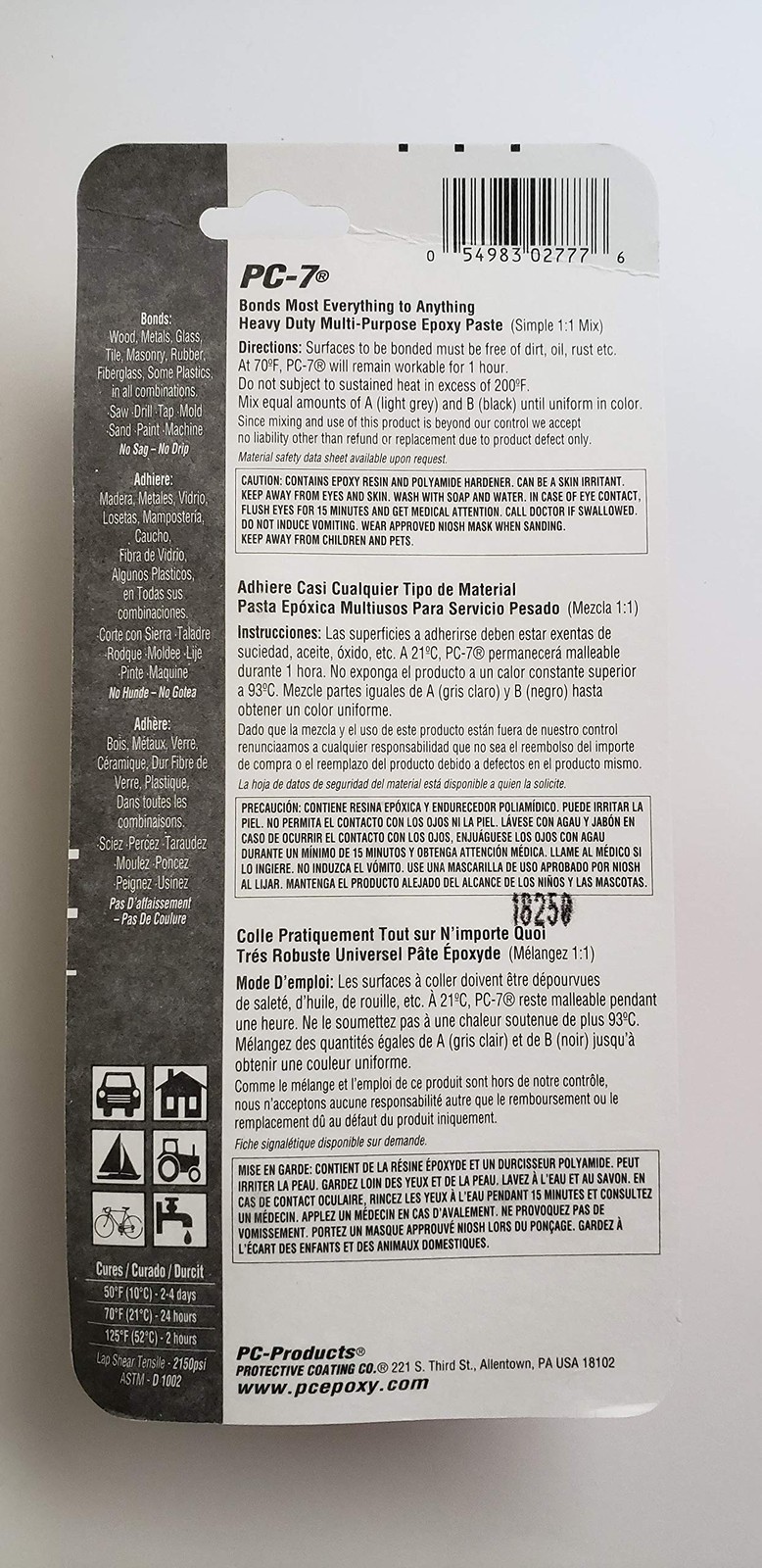Protective Coating PC-7 Series 027776 Epoxy Adhesive, Gray, Paste, 2 oz Gray