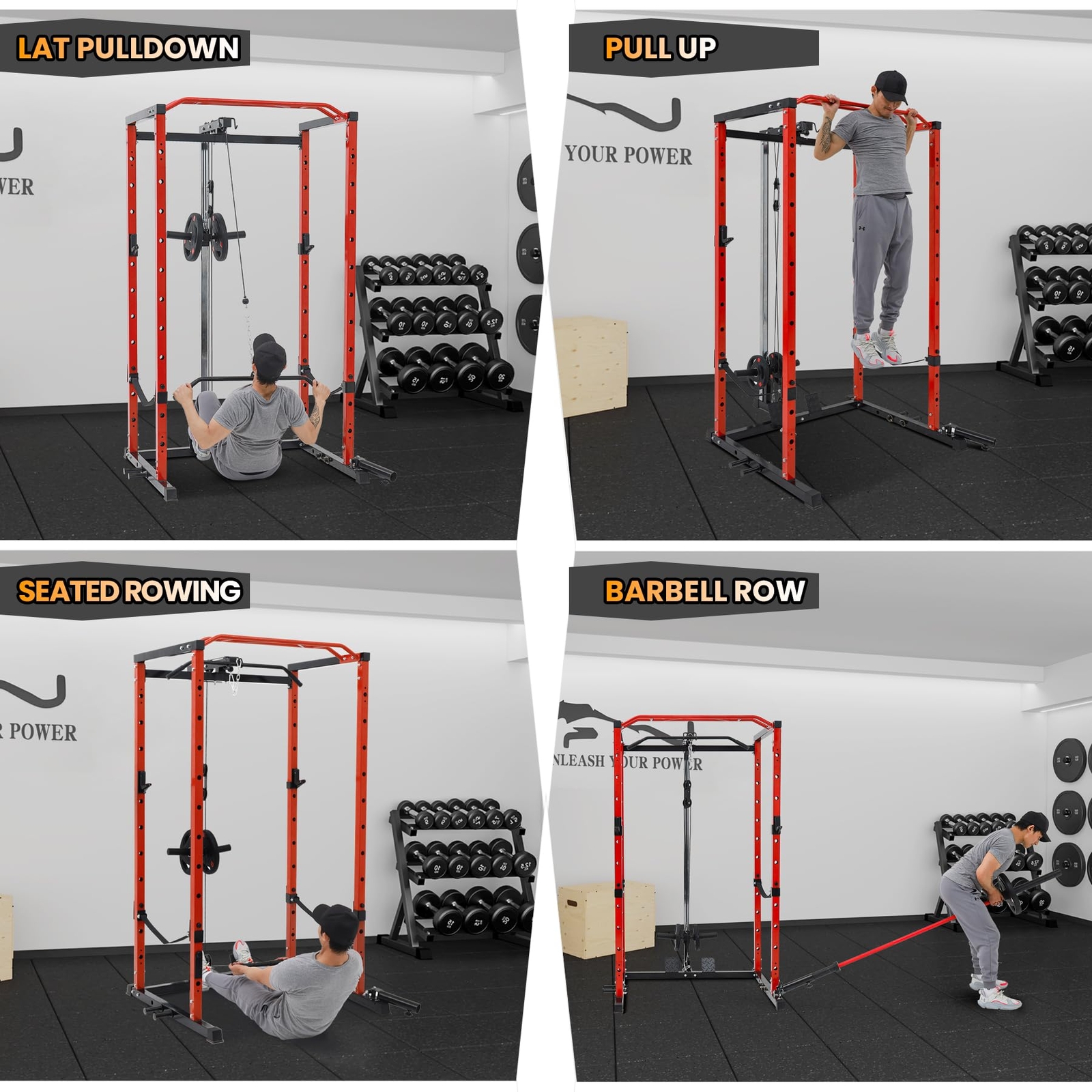 Power Cage Multi-Functional Power Rack with LAT Pulldown, Dip Bar, Weight Rack