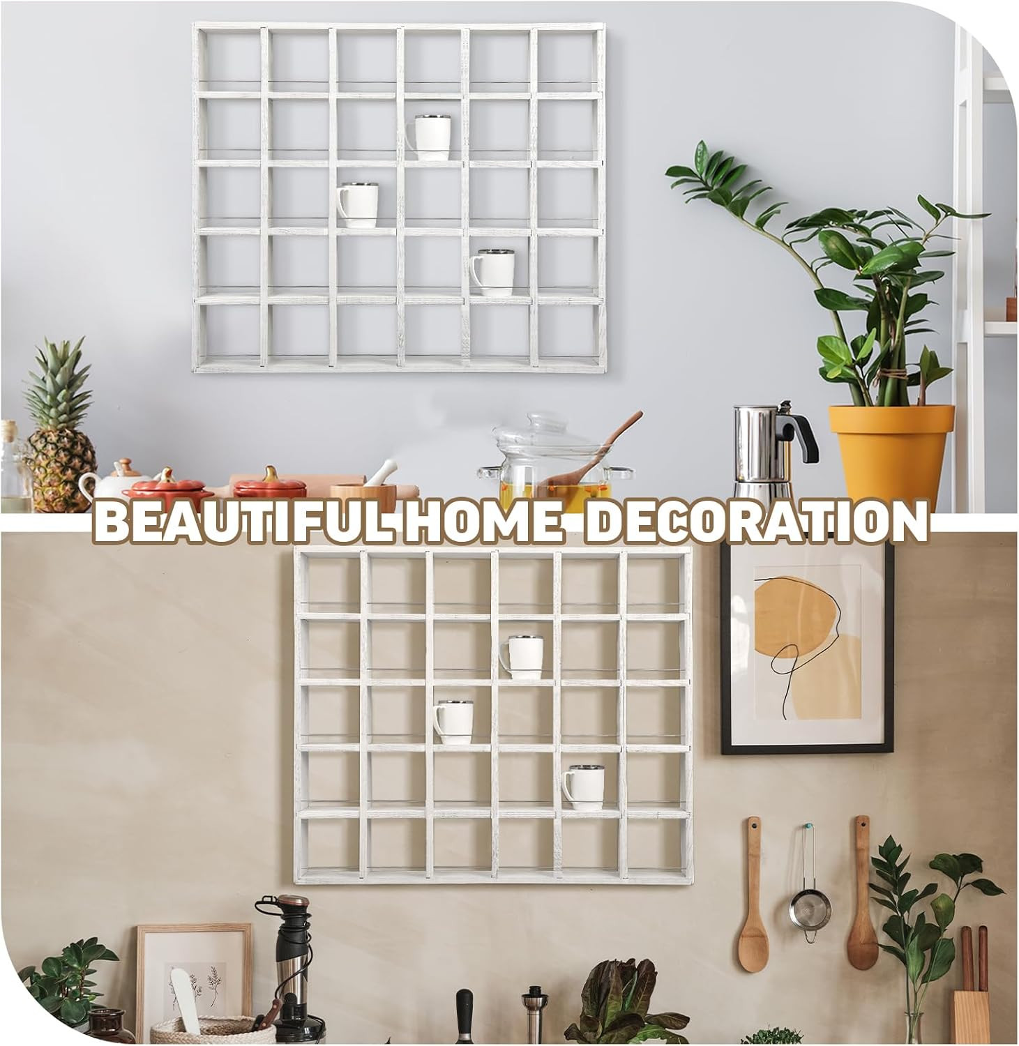 Oversize Coffee Mug Display Rack Wooden Shelves Rustic Shot Glass Display Case T