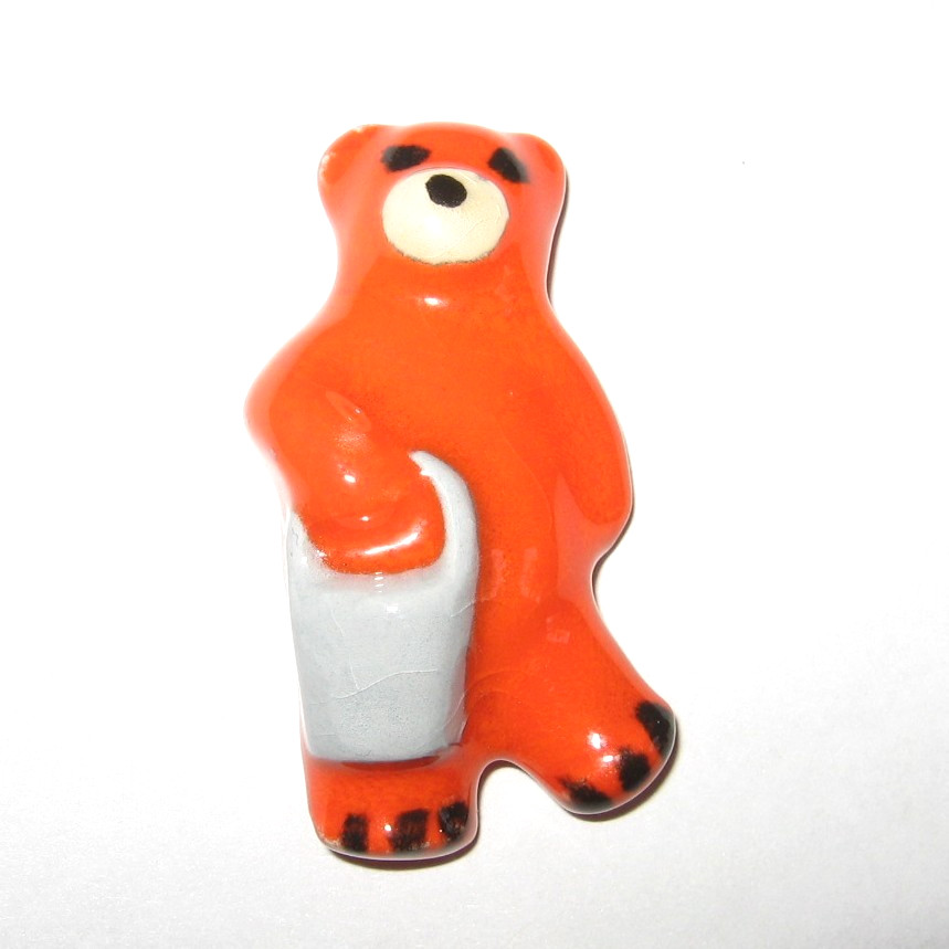 Orange Bear with Gray Pail Brooch Pin Bucket