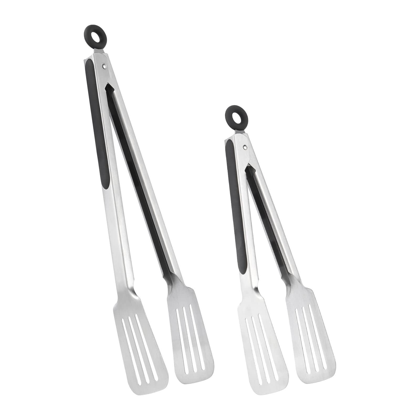 Metal Tongs for Cooking, Set of 2 Stainless Steel Spatula Tongs for Grilling,...
