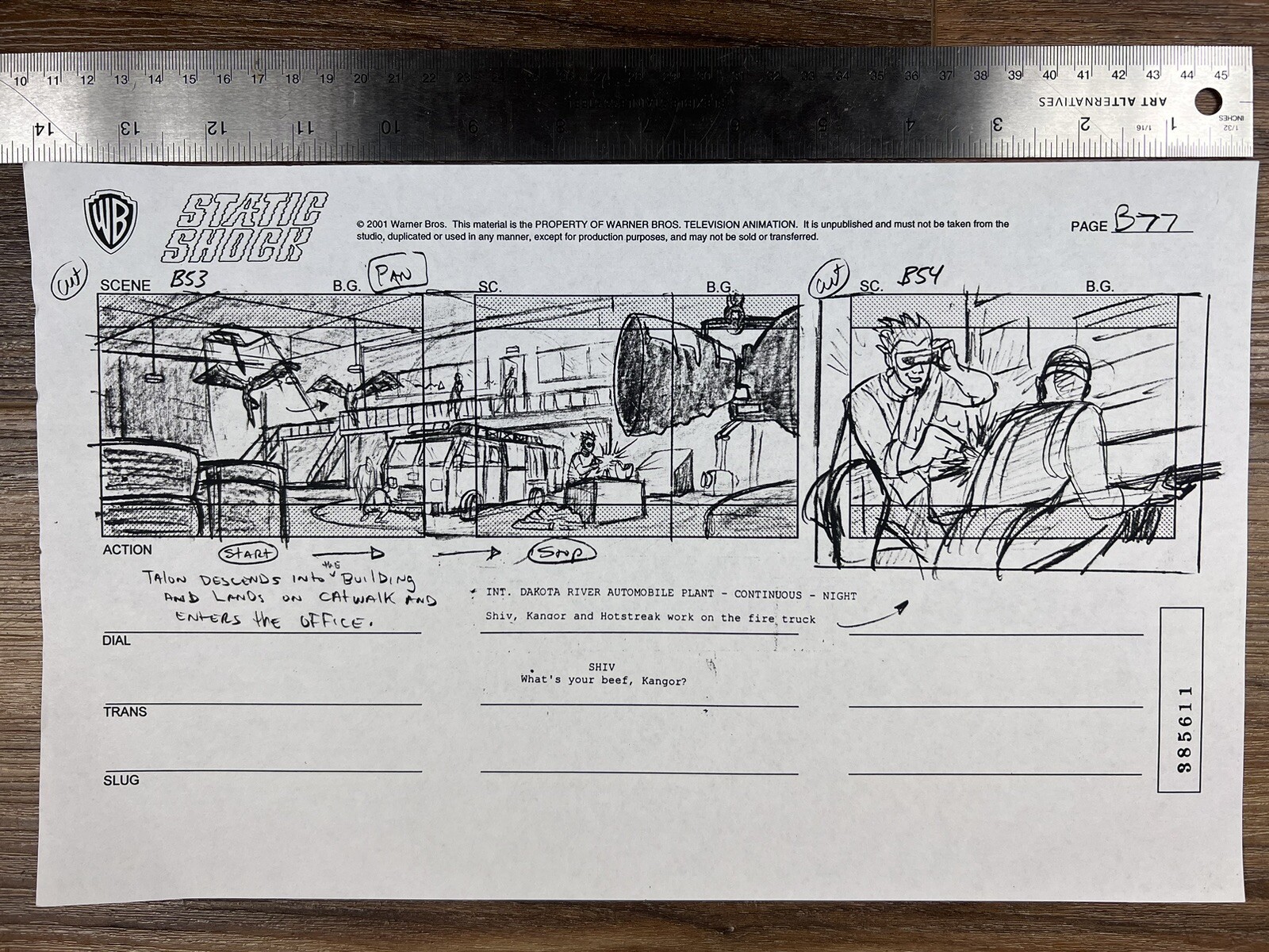 Static Shock 2001 Production Storyboard Studio Copy Warner Brothers Animation 4p