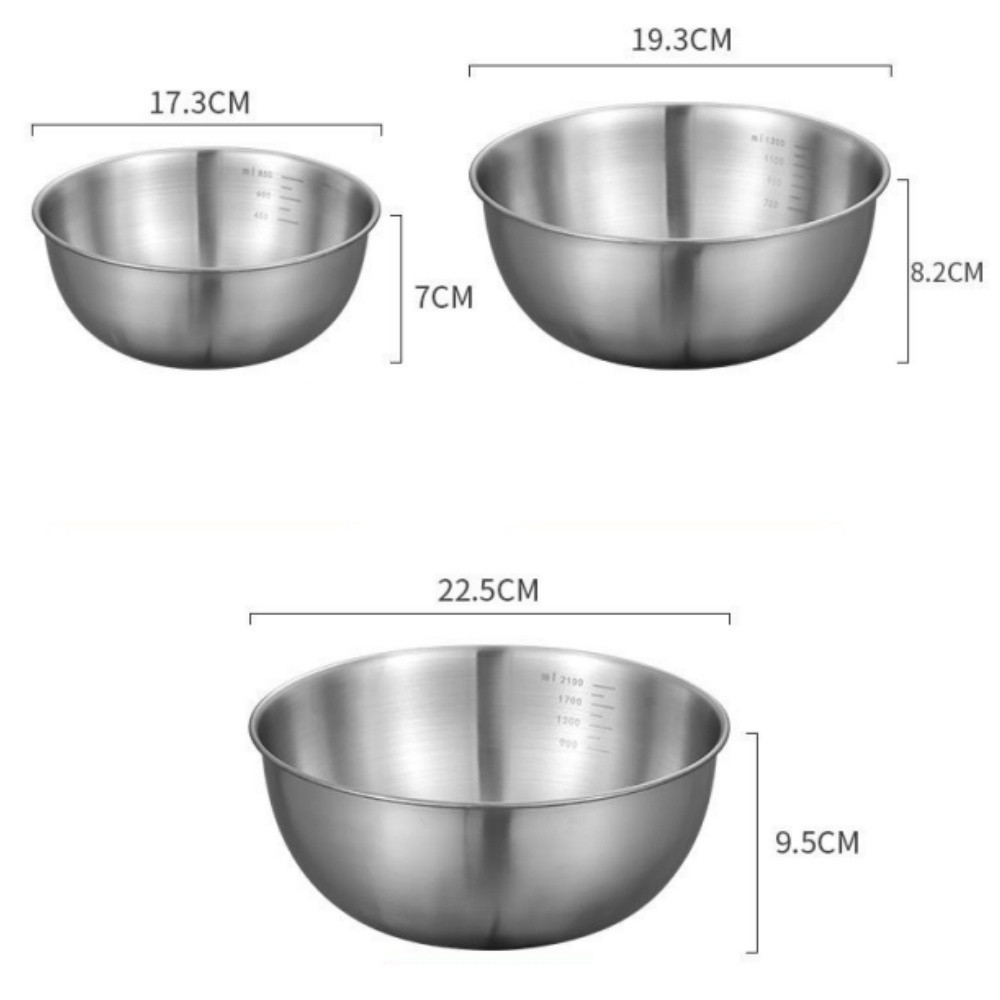 Set of 3 stainless steel metal bowls 17 19 23cm salad oven cooking rc (foreign shipping