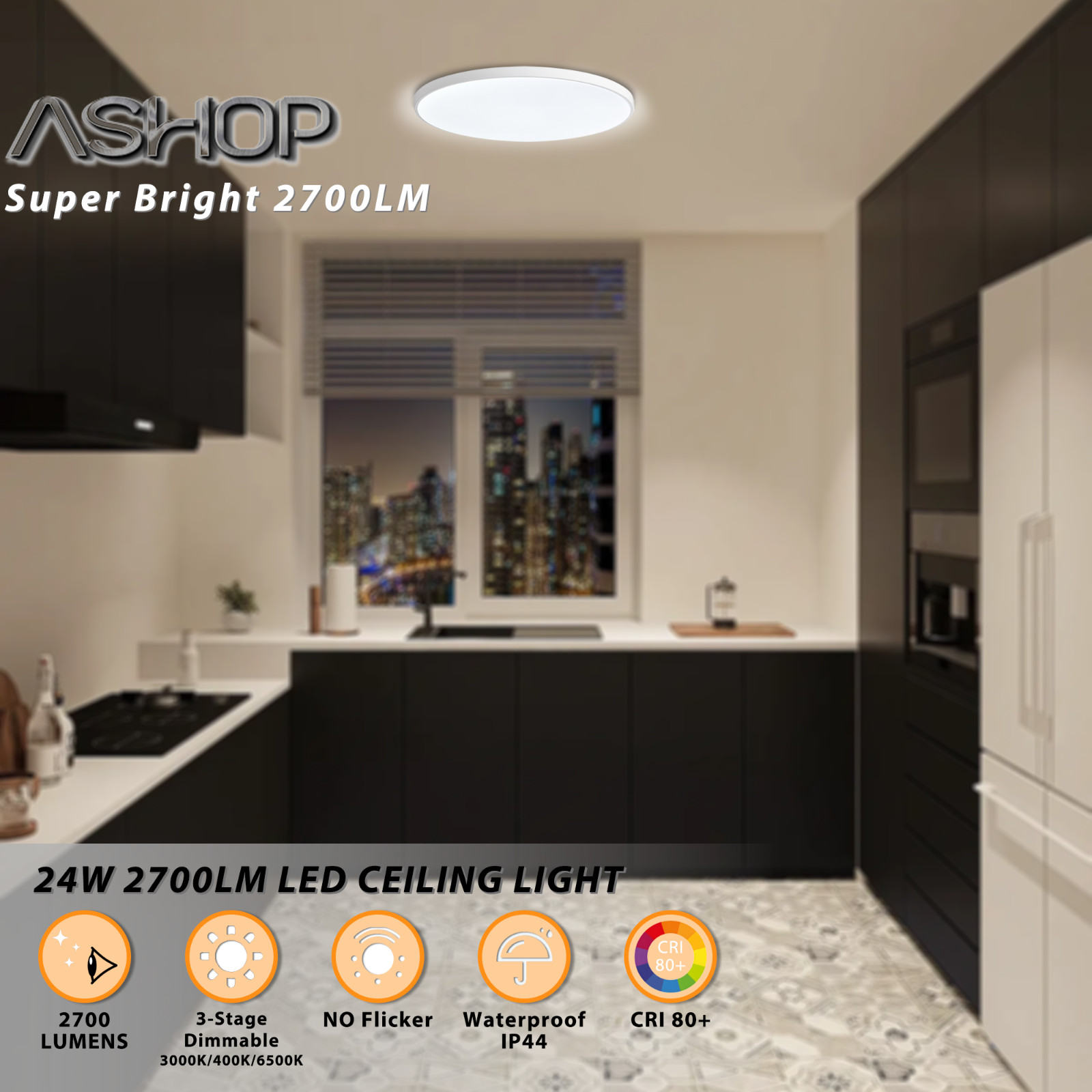 Flush Mount LED Ceiling Light 12 Inch, Ultra Thin 1.97" Low Profile Round