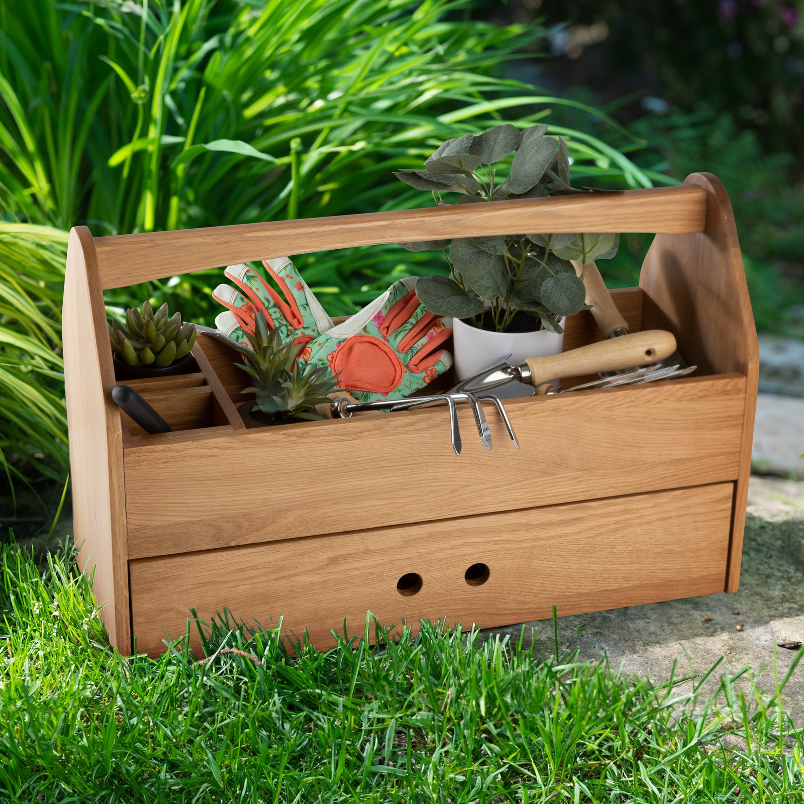 Wooden Tool Box 22in Caddy Organizer with Drawer Handle Craft Storage Box