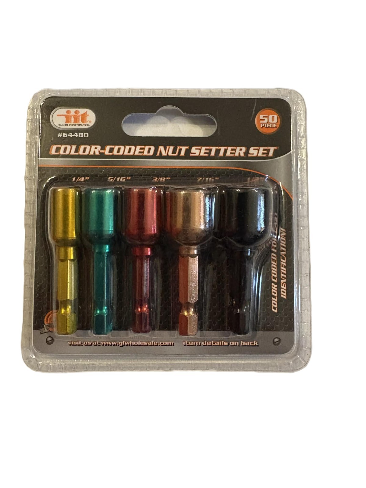 IIT 5pc Magnetic Color Coded Nut Setter 1/4" Hex Shank Chuck Set 64480