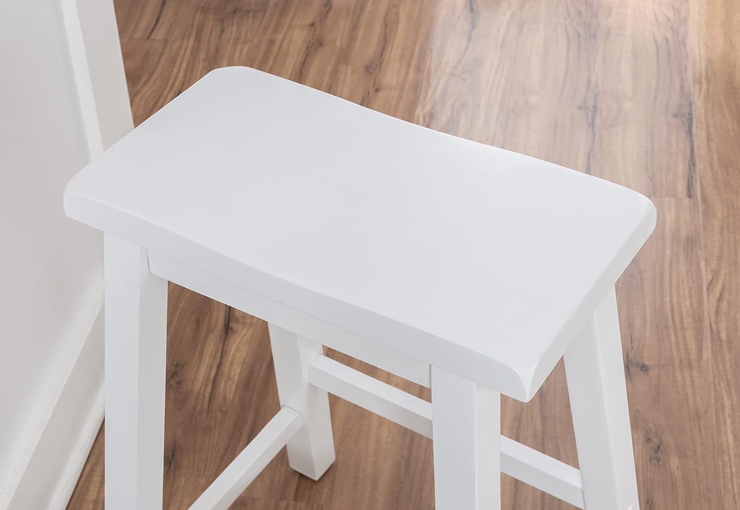 Beamon 24" Sturdy Wood Backless Saddle Seat Counter Stool in Pure White