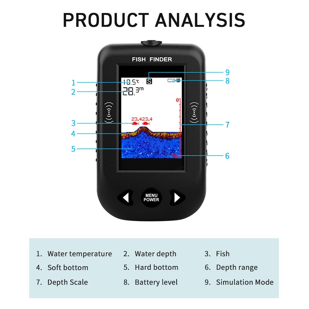 Portable Fish Water Depth Temperature Fishfinder with Wire Sonar4234