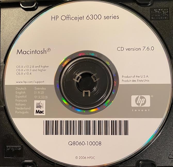 HP Officejet 6300 series (CD, Macintosh, Version 7.6.0, "Disc-Only", 2006)