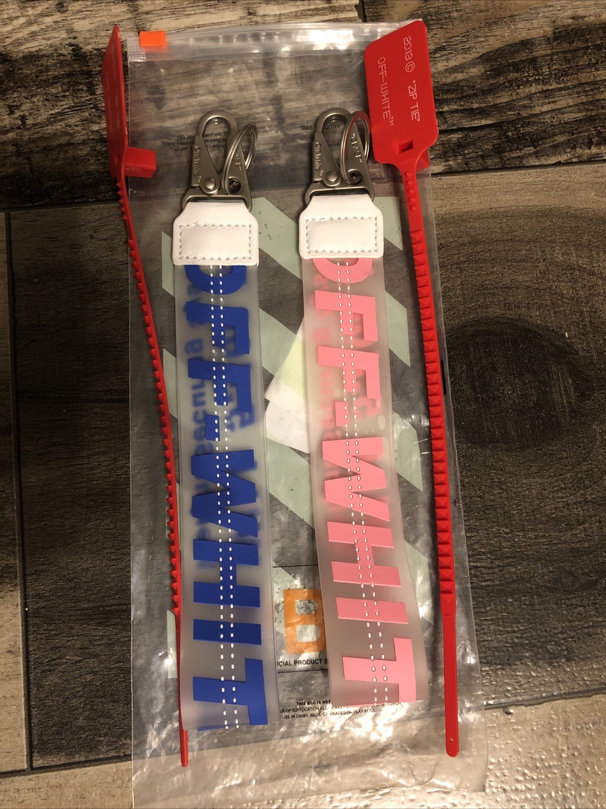 Off White Industrial Keychain Lanyard Clear Pink And Blue NEW Set Of Two