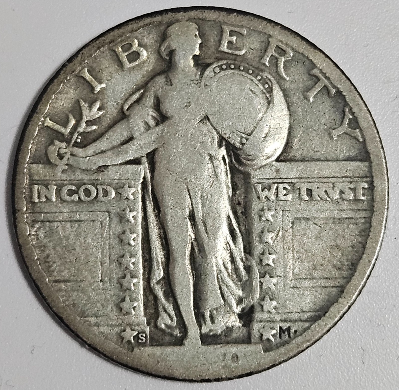 1920-S Standing Liberty Quarter, USA 25C Coin, Circulated - FREE SHIPPING