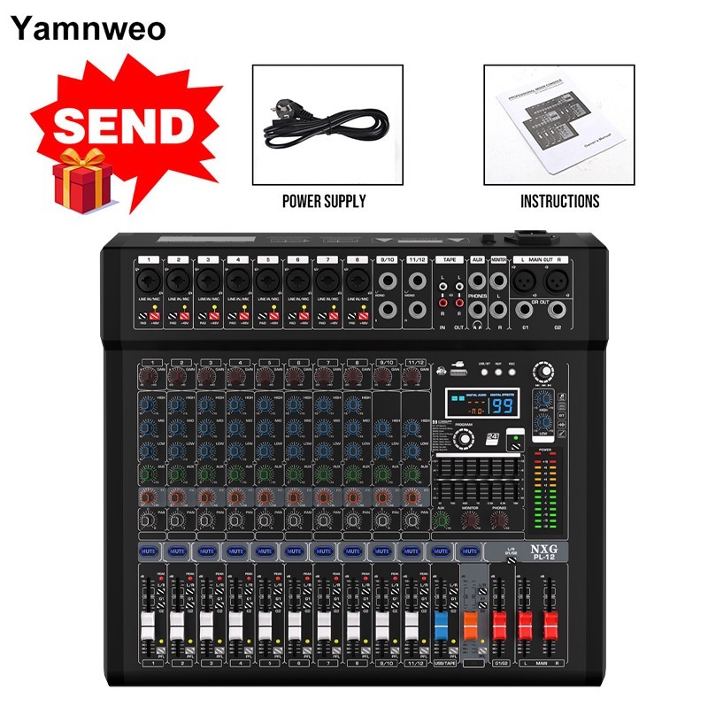 12-channel professional mixer with 99 DSP effects and Bluetooth/USB connectivity
