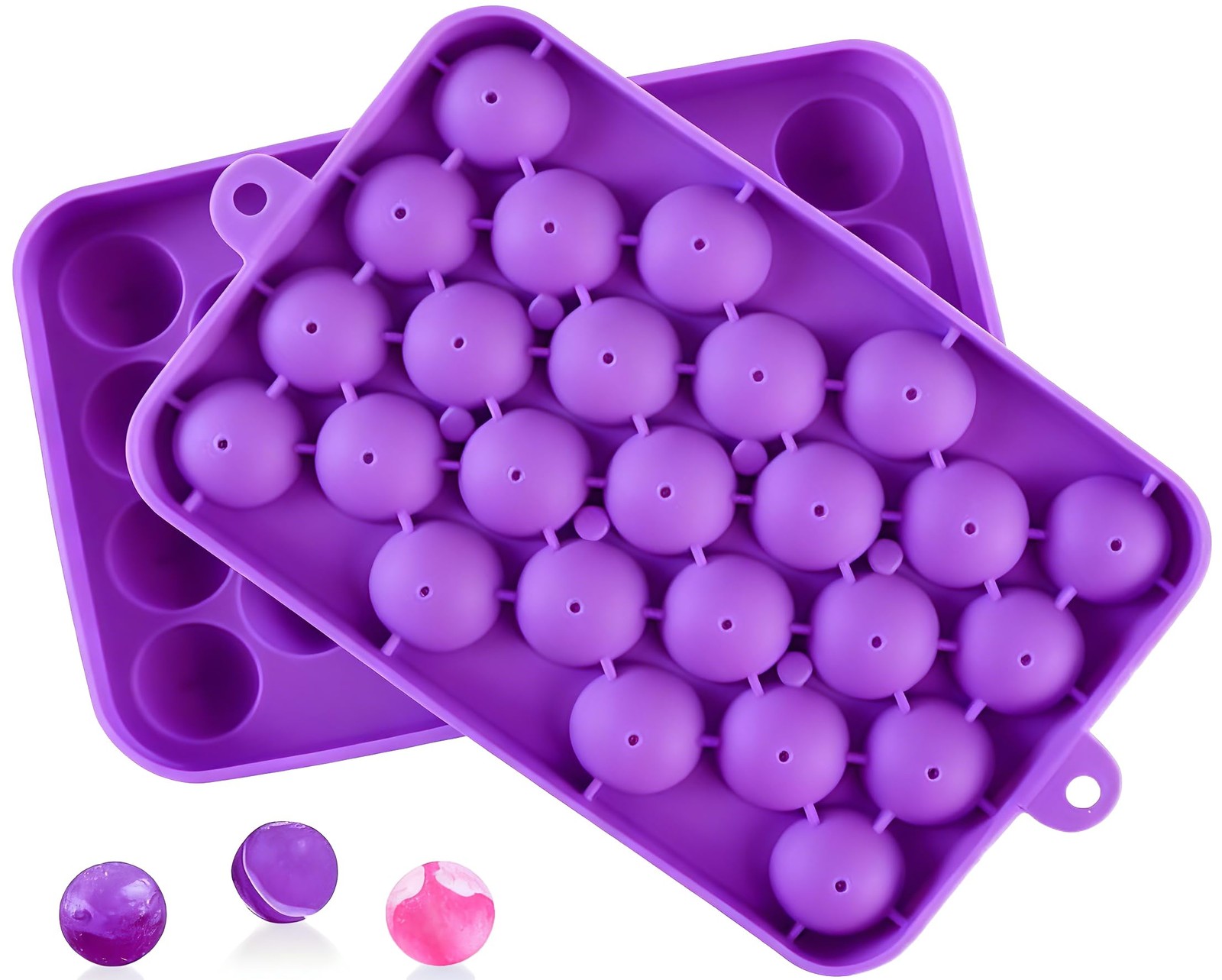 Ice Cube Tray Easy Release Flexible Silicone Round 7.3 x 4.9 inch, Purple