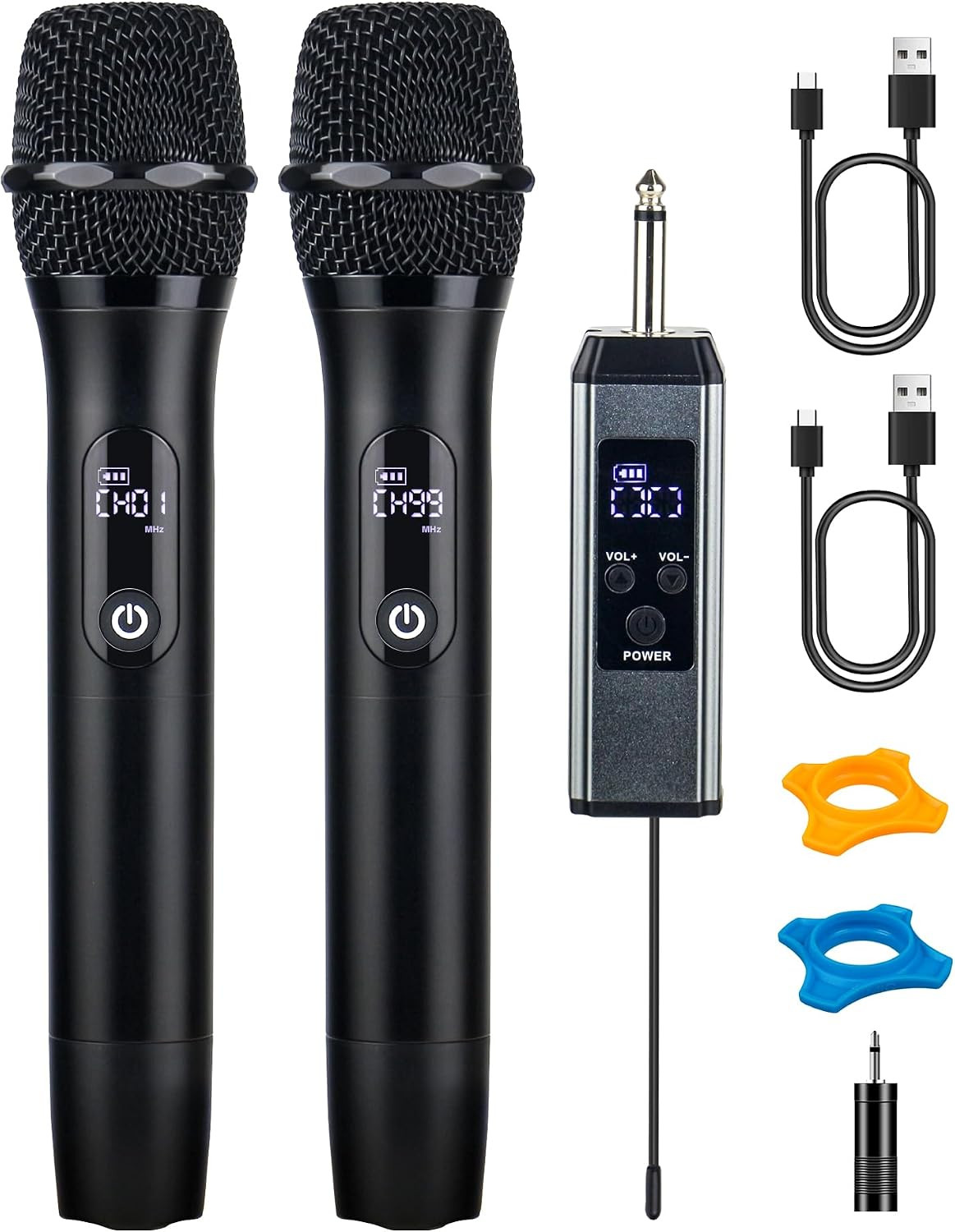 Wireless Microphones for Singing Karaoke, 500ft/150m Long Range Metal Dual Cordl