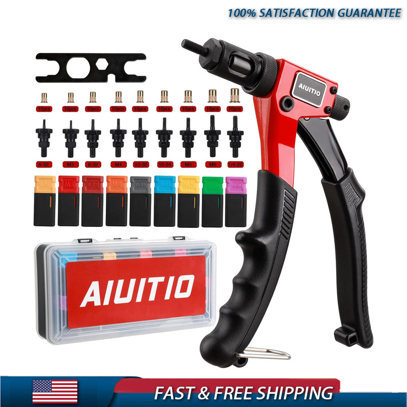 Rivet Nut Tool Kit 9 Metric and SAE Mandrels, 90Pcs Rivnuts, Sturdy Case