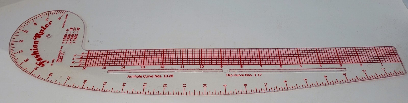 Vtg 1970 Fashion Ruler Fashionetics Inc Armhole & Hip Curve ~Plastic~ 20.5" X 5"
