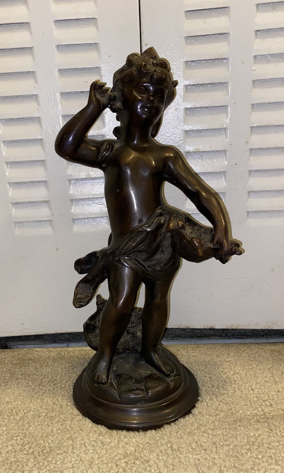 Antique Vintage Bronze Cherub Girl Statue Sculpture