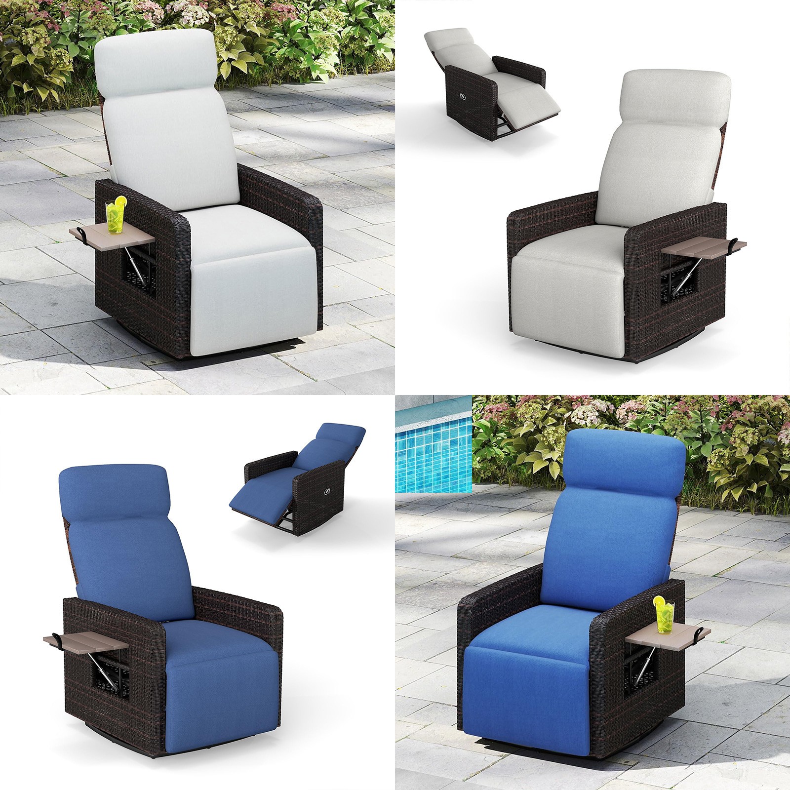 Outdoor Recliner Chair - Adjustable 360° Swivel Chair for Porch, Balcony