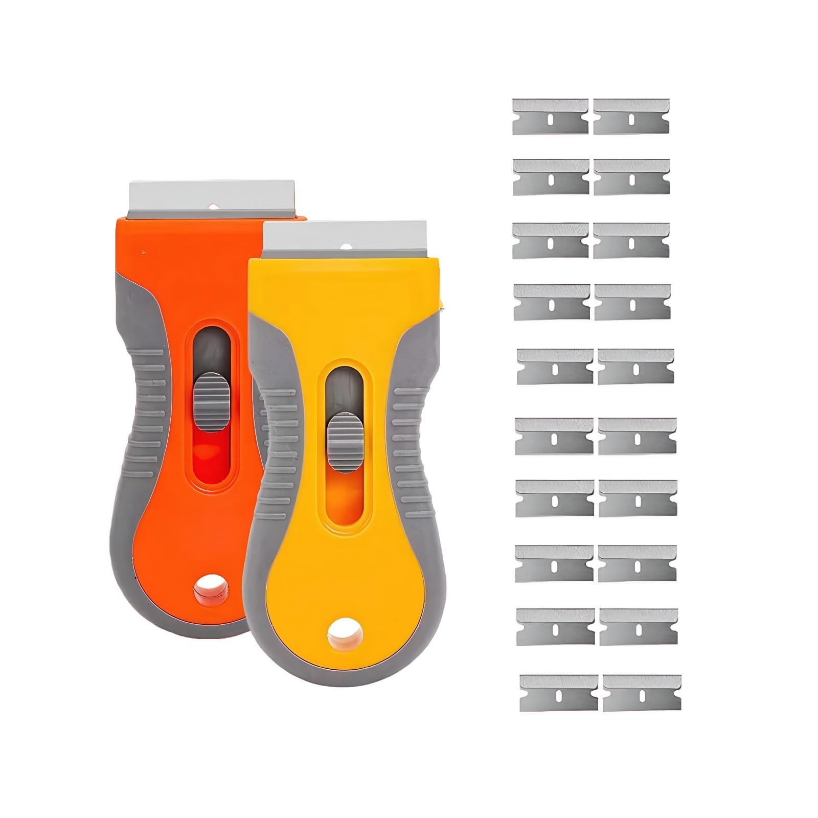Retractable Razor Blade Scraper Tool, 2 Pack with 20 standard, Red,orange